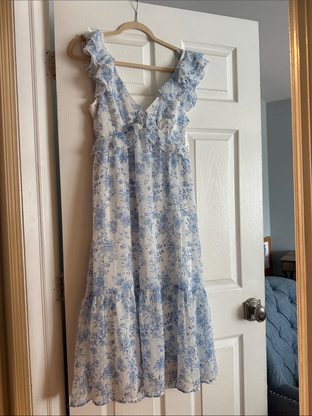 Marshalls Trixxi White Dress with Blue Floral Print